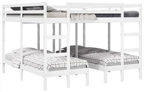 fehér tömör fenyőfa tripla emeletes ágykeret 200x200/80x200 cm