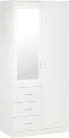 HOMCOM Széfruhás szekrény 2 ajtóval, tükörrel, 3 fiókkal, állítható polcokkal és akasztó rúddal, 80x50x180 cm Fehér | Aosom