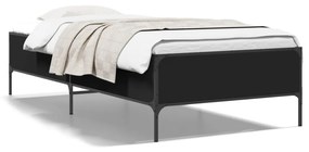 fekete szerelt fa és fém ágykeret 90 x 200 cm