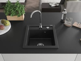 Mexen Vito gránit mosogató 1-medencés 520 x 490 mm, fekete, króm szifon - 6503521000-77