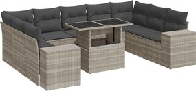 vidaXL 10 részes világosszürke polyrattan kerti ülőgarnitúra párnákkal