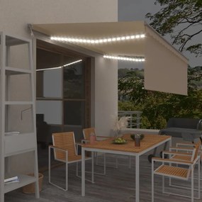 krémszínű szélérzékelős, LED-es napellenző redőnnyel 4x3 m