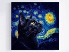 Canvas Vászonkép Olaj Van Gogh Csillagos Éj Fekete Macska 80x80
