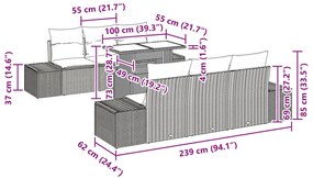 7 részes kerti kanapé szett párnával bézs poli rattan