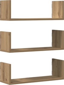vidaXL 3 db kézműves tölgy színű szerelt fa fali polc 58 x 18 x 18 cm