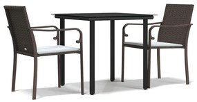 vidaXL 3 részes polyrattan és acél kerti étkezőgarnitúra párnával