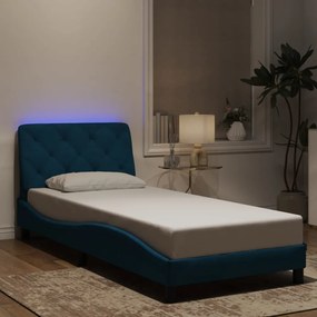 kék bársony ágykeret LED-világítással 90 x 200 cm