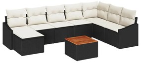 vidaXL Kerti Kanapé Szett párnával 9 pcs Fekete polirattan