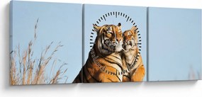 Kép - Tigris és a kölyke (órával) (90x30 cm)