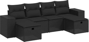 vidaXL 6 részes fekete polyrattan kerti ülőgarnitúra párnákkal