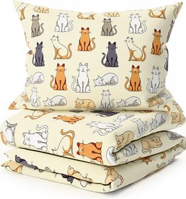 Krepp ágynemű COLORED CATS POLY krém színű Ágyneműhuzat mérete: 70 x 90 cm | 140 x 200 cm