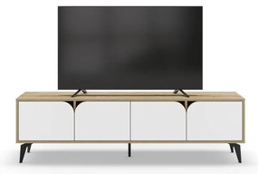 Fehér-natúr színű TV-állvány tölgyfa dekorral 180x51 cm Nola – Marckeric