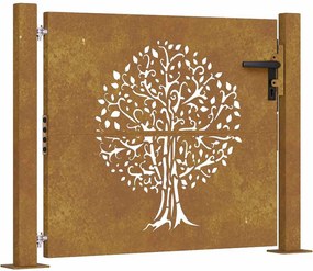 vidaXL Corten acél kerti kapu 100x75 cm, fa mintázatú
