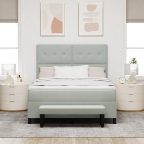 Boxspringágy matraccal és paddal Világosszürke 140x190 cm Bársony