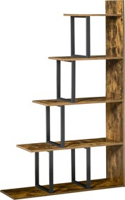 HOMCOM Ipari Stílusú Lépcső Polcos Könyvespolc 5 Polc 102 x 30 x 160 cm Rusztikus Barna | Aosom