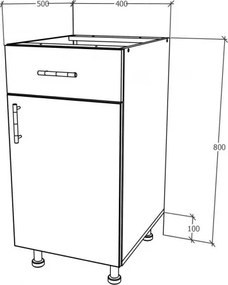 Benita 1 ajtós Alsó konyhaszekrény Sonoma Tölgy-Fehér 40x50x80 cm