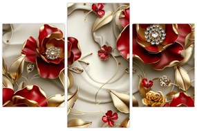 Kép - 3D piros-arany virágok (90x60 cm)