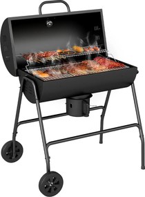 Outsunny Fém Kerti Szén Grillsütő BBQ Füstölő Hőmérővel, Állítható Szén Tálca Fogóval, Hordozható Grillsütő Kocsi, 95x71.5x102 cm | Aosom