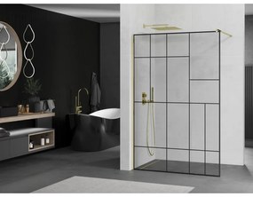Mexen Kioto zuhanyparaván 80x200 cm 8 mm, arany profil, üveg fekete minta 2, 800-080-101-50-78