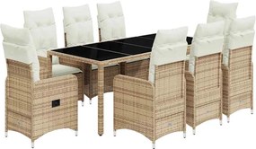 vidaXL 9 részes bézs polyrattan kerti bisztrógarnitúra párnákkal