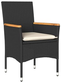vidaXL3részes fekete polyrattan/akácfa kerti étkezőgarnitúra párnákkal