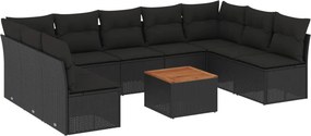 vidaXL 10 részes fekete polyrattan kerti ülőgarnitúra párnákkal