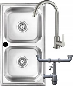 Süllyesztett mosogató kétrekeszes, furattal 78x43 cm álló csaptelep szifon