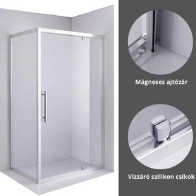 Stuxi Torino 80x70 aszimmetrikus szögletes nyílóajtós zuhanykabin 6 mm vízlepergető biztonsági üveggel, króm elemekkel, 200 cm magas