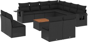 vidaXL 12 részes fekete polyrattan kerti ülőgarnitúra párnákkal