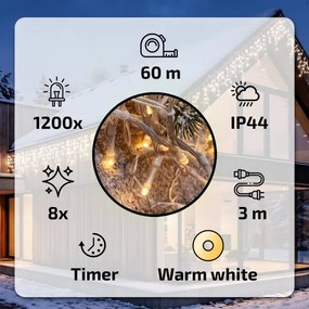 BRILAGI - LED kültéri karácsonyi fényfüzér 1200xLED/8 világítási mód 63m IP44 meleg fehér jégcsapok