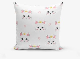 Gyerek párnahuzat 43x43 cm White Pink Cat – Mila Home