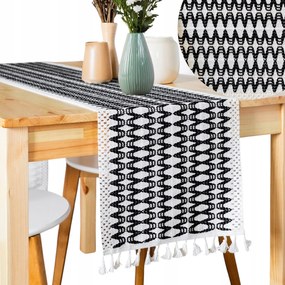 Asztali Futófelület Boho horgolt krém Fekete 37x220 Rojtokkal rusztikus