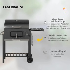 Outsunny Faszenes grillsütő, BBQ füstölő, 1 polc, 1 törölközőtartó, 2 grillrács, fekete