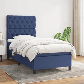 kék szövet rugós ágy matraccal 80 x 200 cm