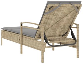 bézs polyrattan napozóágy párnával 63x200x81 cm