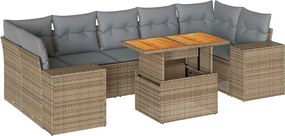vidaXL 8 részes bézs polyrattan kerti ülőgarnitúra párnával
