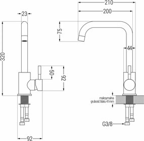 Mexen MODENA - Magas csap / mosogató, króm, 671900-00