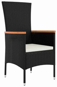 Kert étkező szett párnával 3 pcs Fekete Poli rattan
