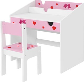 AIYAPLAY Gyerek asztal és szék készlet 3 éves kortól - Gyermekasztal kihúzható fiókkal és rekesszel a hálószobába vagy tanulószobába, rózsaszín és feh