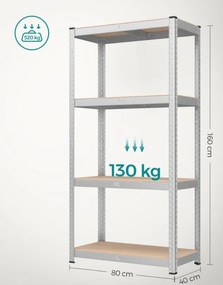 Fém tároló polcok szett(2db) 160x80x40 cm, ezüst