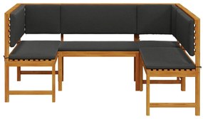 3 darabos kertibútor szett párnákkal, masszív akácfából