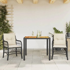 3 részes fekete polyrattan bisztrógarnitúra párnával