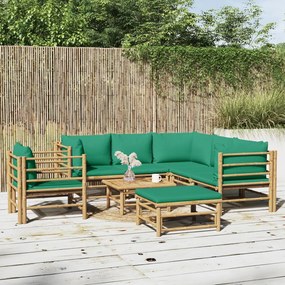 vidaXL 8 részes bambusz kerti ülőgarnitúra zöld párnákkal