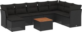 vidaXL 9 részes fekete polyrattan kerti ülőgarnitúra párnákkal