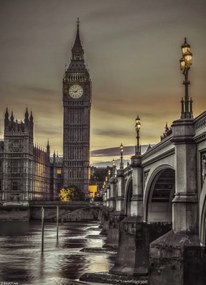 Poszter 20,5x28,4cm Westminster híd és Big Ben a Temze-parti sétányról, Ász