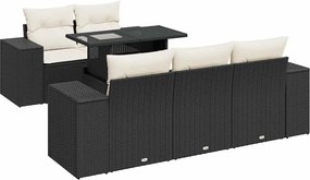 vidaXL 6 részes fekete polyrattan kerti ülőgarnitúra párnákkal