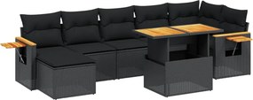 vidaXL 8 részes fekete polyrattan kerti ülőgarnitúra párnákkal