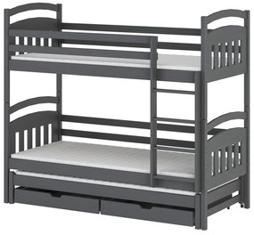 Emeletes gyerekágy 90 cm Annita (grafit) (ágyrácsokkal). 615014