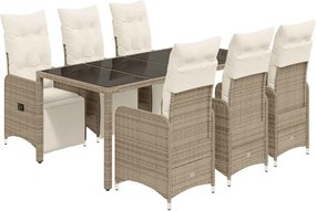 vidaXL 7 részes barna polyrattan kerti bisztrógarnitúra párnákkal