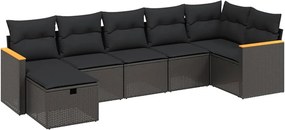 vidaXL 7 részes fekete polyrattan kerti ülőgarnitúra párnával